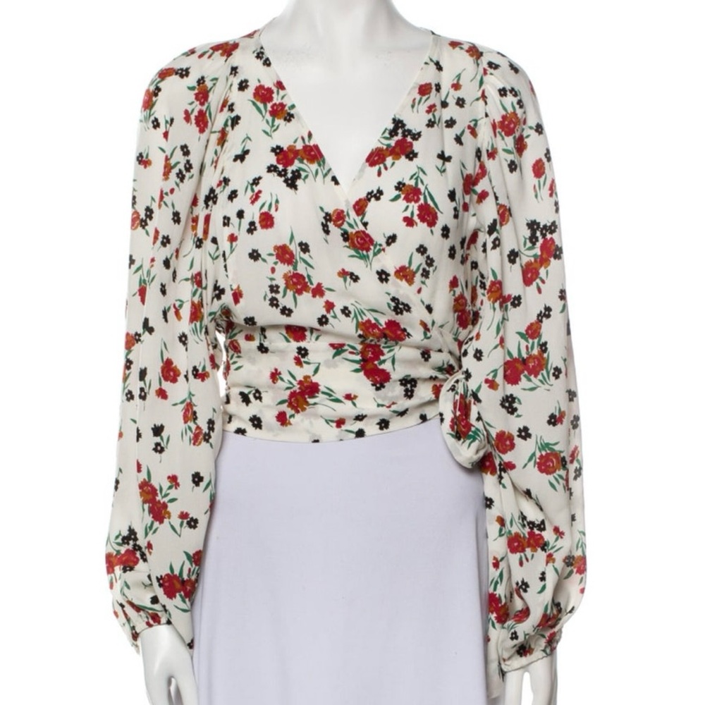 A.L.C. Carla Silk Wrap Top Sz 10 Floral Print holiday resort feminine coquette